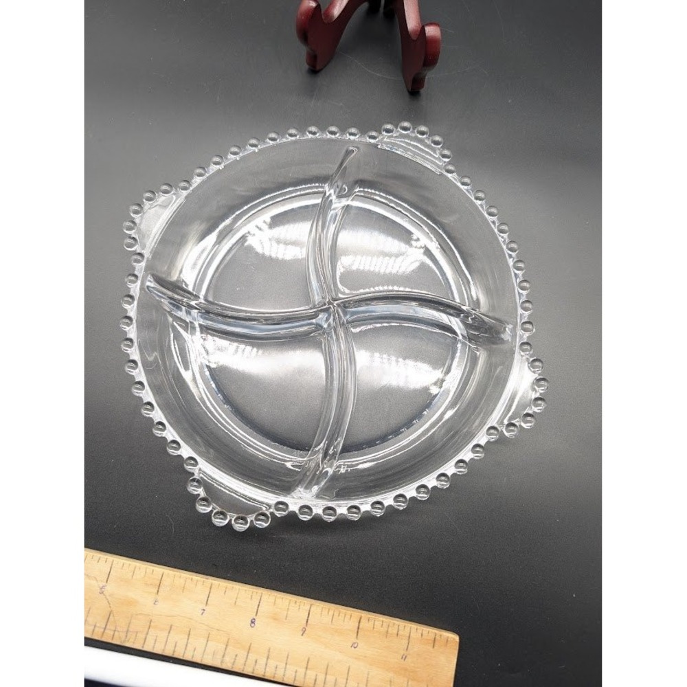 Vintage Imperial Candlewick Divided Appetizer Relish Dish 8" Glass Bead Edge MCM - Picture 4 of 5